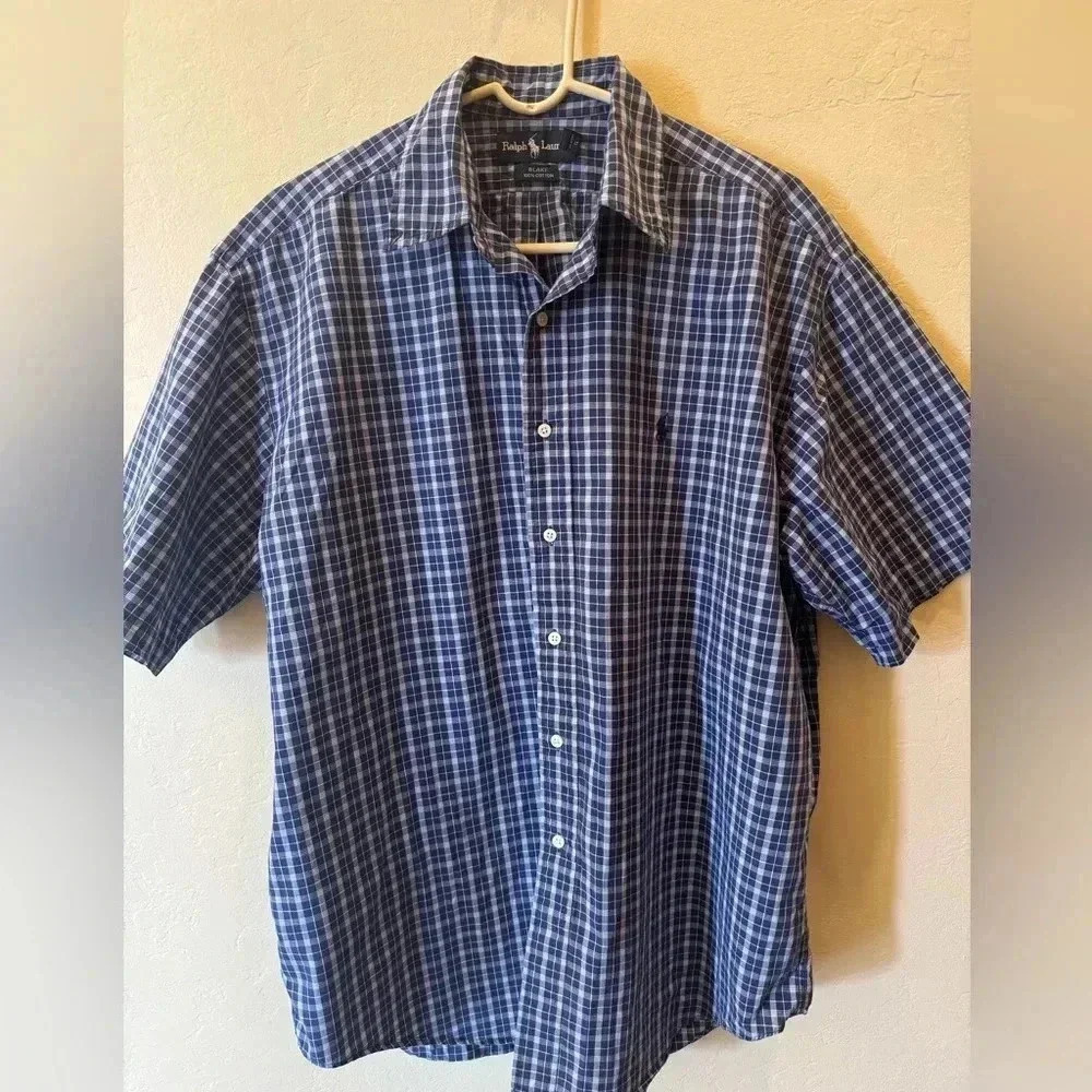 Ralph Lauren Blake Blue and White Plaid shirt sleeve button down Large vintage